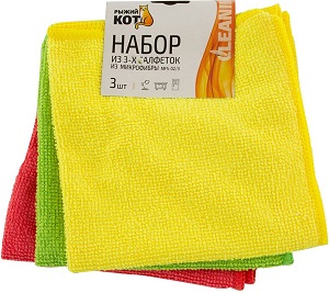 Набор салфеток из микрофибры  3 шт (310239) (30х30см) MFS-02/3,  "Рыжий Кот",  (5!!!)