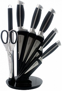 Набор ножей  ALPENKOK AK-2120 (8 пр, ручки–нерж.сталь, акрил.подставка) Черный