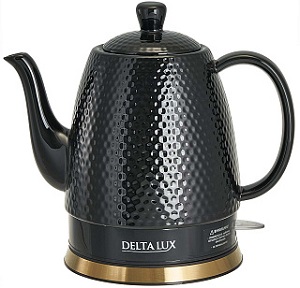 Чайник DELTA  LUX  DL-1021  (1.5 кВт, 1.5 л, ЗНЭ) фарфор  ЧЕРНЫЙ
