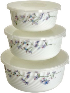 Набор салатников стеклокерам. 3 пр. TEROPAL  (10004-SK) (0.6/1.0/1.6 л, с крышкой)