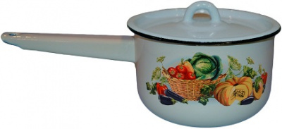 Ковш эмаль  1.5 л  г.Череповец  (1с43с) с крышкой, СЕРО-ГОЛУБОЙ, с рис