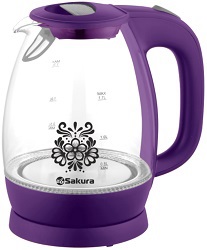 Чайник SAKURA    SA-2715 V  (2.2 кВт, 1.7 л, ЗНЭ) стекло, подсветка