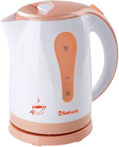 Чайник SAKURA SA-2326 A   (2.2 кВт, 1.8 л, ЗНЭ), белый с ОРАНЖ