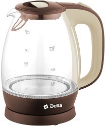 Чайник DELTA   DL -1203 (2.2 кВт, 1.7 л, ЗНЭ) КОРИЧНЕВЫЙ, стекло, подсветка,  (6)