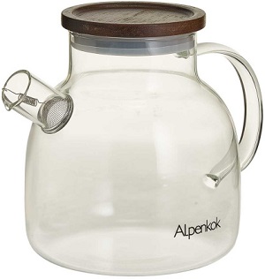 Чайник заварочный  стекло  ALPENKOK  AK-5535  (1400 мл, с ситечком, бамбук.крышка)
