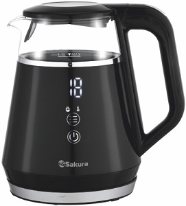 Чайник   SAKURA   SA-2748 DBK  (1.1 кВт, 1.0 л, ЗНЭ, LED дисплей, сенсор.управ) стекло, подсветка