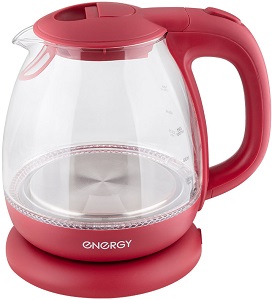 Чайник   ENERGY  E-296  (005216)  (1.1 кВт, 1.0 л, ЗНЭ) стекло, КРАСНЫЙ
