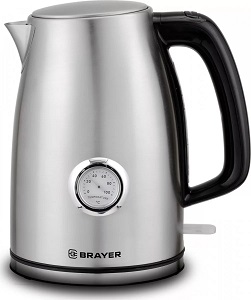 Чайник BRAYER  (BR 1022)  (2.2 кВт, 1.7 л, ЗНЭ, встроенный термометр) нерж.корпус