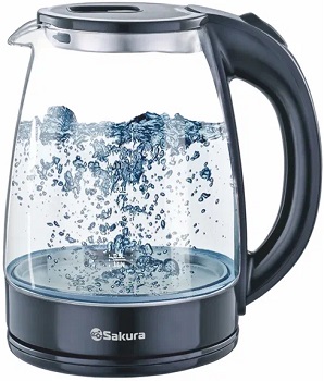 Чайник SAKURA    SA-2734 BK  (2.2 кВт, 1.7 л, ЗНЭ) стекло, подсветка