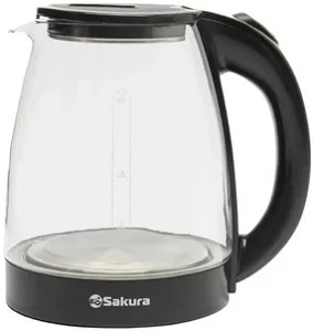 Чайник SAKURA    SA-2734 BK  (2.2 кВт, 1.7 л, ЗНЭ) стекло, подсветка