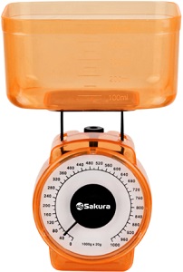 Весы кухонные  механические SAKURA  SA-6018 A  (1 кг) ОРАНЖ