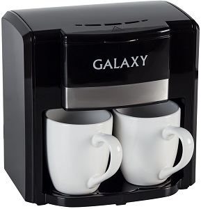 Кофеварка GALAXY GL-0708  ЧЕРНАЯ  (750 Вт, 2 чашки по 300 мл, автооткл.)  (6)