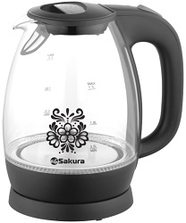 Чайник SAKURA    SA-2715 BK  (2.2 кВт, 1.7 л, ЗНЭ) стекло, подсветка