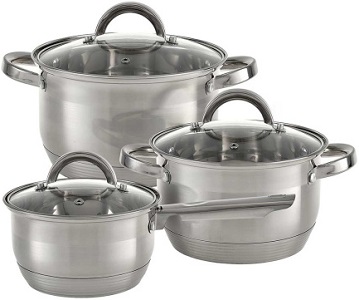 Набор посуды  WEBBER  BE-633/6	 6 пр. (3.0/4.0 л, ковш 2.1 л, СТ.кр, силикон.ручки) Profi Grey (индукция)