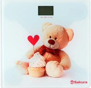 Весы напольные SAKURA SA-5071 BR (180 кг, ЖКД, ultraslim стекло)  МЕДВЕЖОНОК