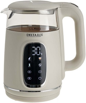 Чайник DELTA  LUX    DE-1027  БЕЖЕВЫЙ  (2.2 кВт, 1.7 л, ЗНЭ, 5 реж, LCD-дисплей) стекло, подсветка