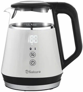 Чайник   SAKURA   SA-2748 DW  (1.1 кВт, 1.0 л, ЗНЭ, LED дисплей, сенсор.управ) стекло, подсветка