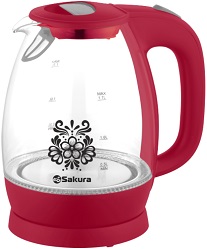 Чайник SAKURA    SA-2715 R  (2.2 кВт, 1.7 л, ЗНЭ) стекло, подсветка