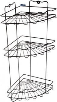 Полка д/ванной (3 яруса)  угловая  АЛТАЙСКИЙ МЕТАЛЛИСТ (АЛТ 63 Ч)  4 крючка (24х24х64 см) ЧЕРНАЯ, ВОЛНА