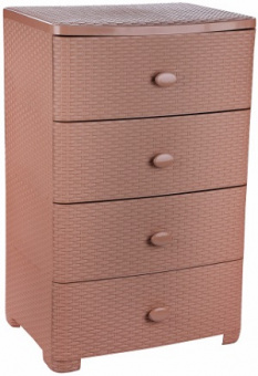 Комод пласт.  ПЛЕТЕНКА  Кокао  4-х ярусный (М4061) (555х445х875 мм)  широкий,  г.Октябрьский