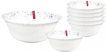 Набор салатников стеклокерам. 7 пр. StockHaus  (187221)  СИНЯЯ ВУАЛЬ  (1200мл/20см , 300мл/12см (6шт) волнистый край