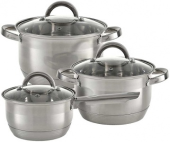 Набор посуды  WEBBER  BE-633/6	 6 пр. (3.0/4.0 л, ковш 2.1 л, СТ.кр, силикон.ручки) Profi Grey (индукция)