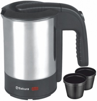 Чайник SAKURA      SA-2189  (1.0 кВт, 500 мл, ЗНЭ) с 2 стаканами по 60 мл, нерж.корпус